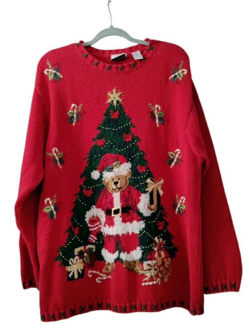 Vintage Fashion Bug Pullover Holiday Sweater Knit Embroidered Novelty Teddy Bear